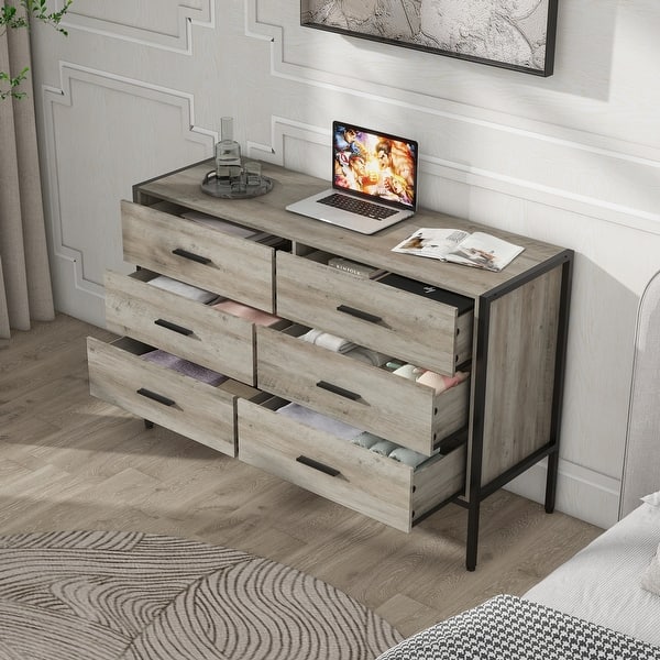 Rustic Grey Wood Dresser with 6 Drawers, Sturdy Clothes Storage Cabinet for  Bedroom, 48" Multifunctional Organizer - Bed Bath & Beyond - 41914827