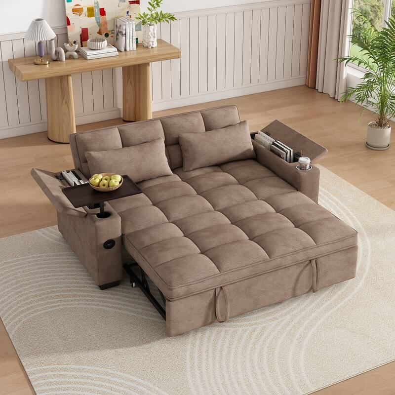 Rossetta Modern Style Chenille Fabric Folding Convertible Pullout Sofa Bed with 3 in 1 Functional Armrest
