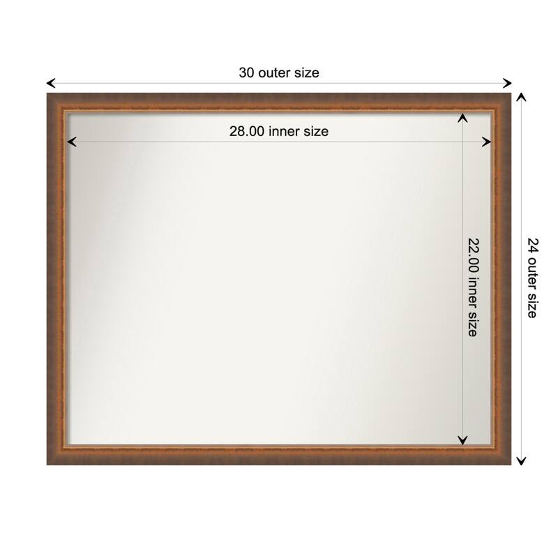 Two Tone Non-Beveled Wood Framed Wall Mirror - Two Tone Bronze Copper - Glass Size 28x22