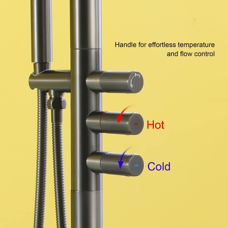 Freestanding Floor Mount 3-Handle Bath Tub Filler Faucet with Handheld Shower