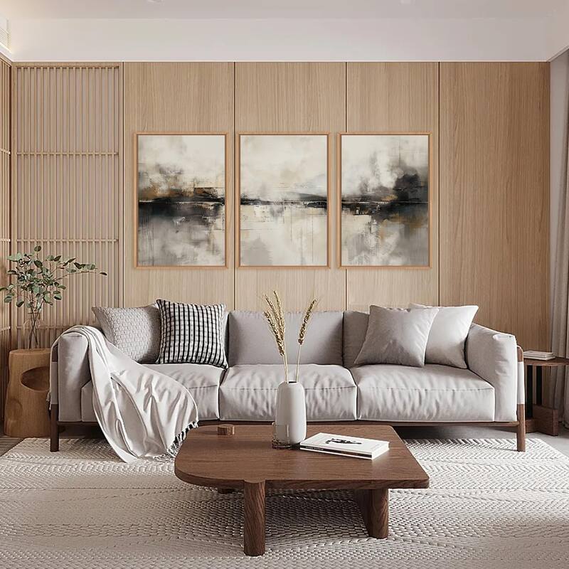 Abstract Gray Wall Decor,Minimalist Beige Wall Painting