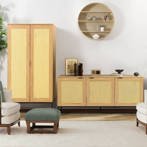 Wicker Sideboard Storage Cabinet,Living Room Wooden MDF Bookcase