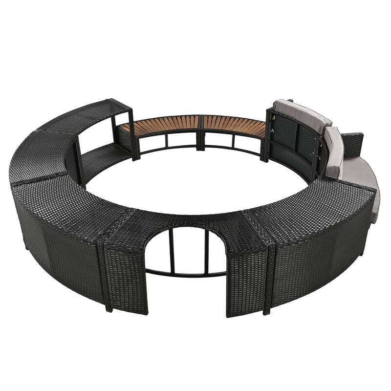 Outdoor Patio Rattan Spa Surround Frame Sofa Set with Storage Spaces, Bench and Cushions