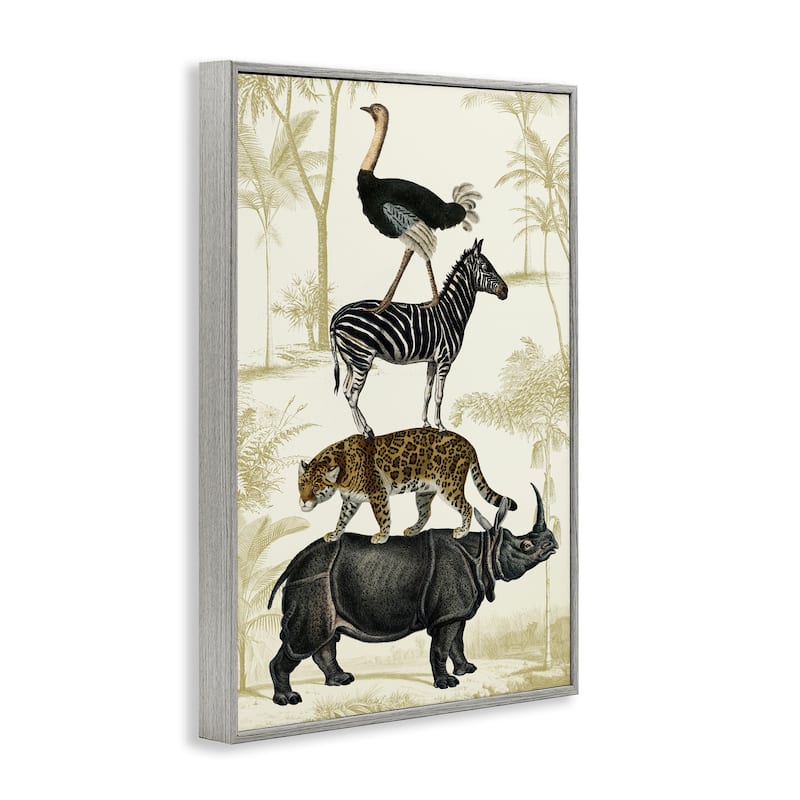 Stupell Tower of Safari Animals Framed Giclee Art Design By Victoria Barnes