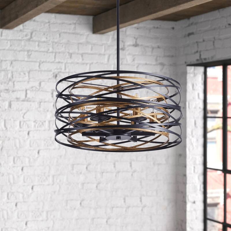 Modern Black and Brown 6-Light Flat Iron Ring Pendant Lamp