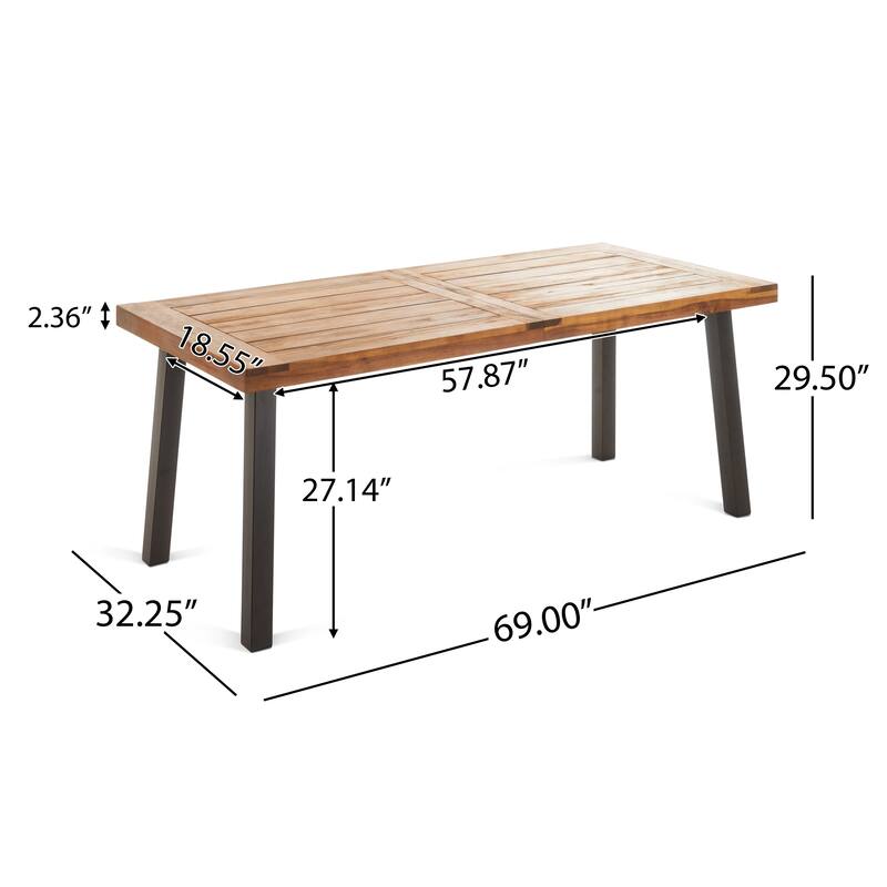 Kristi Outdoor Dining Table, 69 Inch Brown Wood Top and Slat Panel