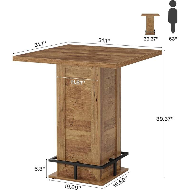 39.4 Inch High Industrial Bar Bistro Pub Cocktail Table with Footrest - 31.10" W x 31.10" D x 39.37" H