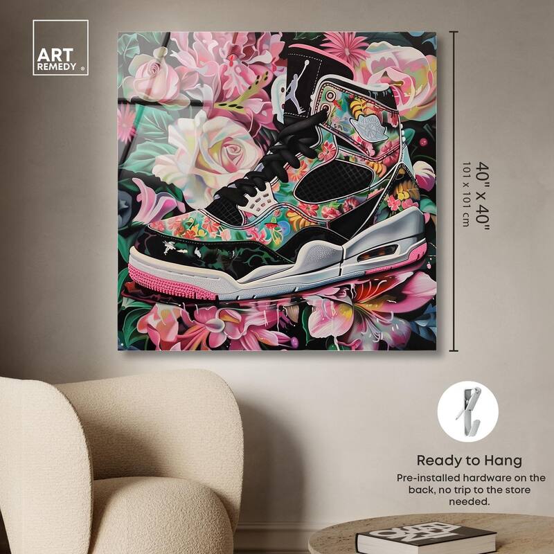 Hidden in Floral Bloom Sneaker Acrylic by Art Remedy, Ready to Hang