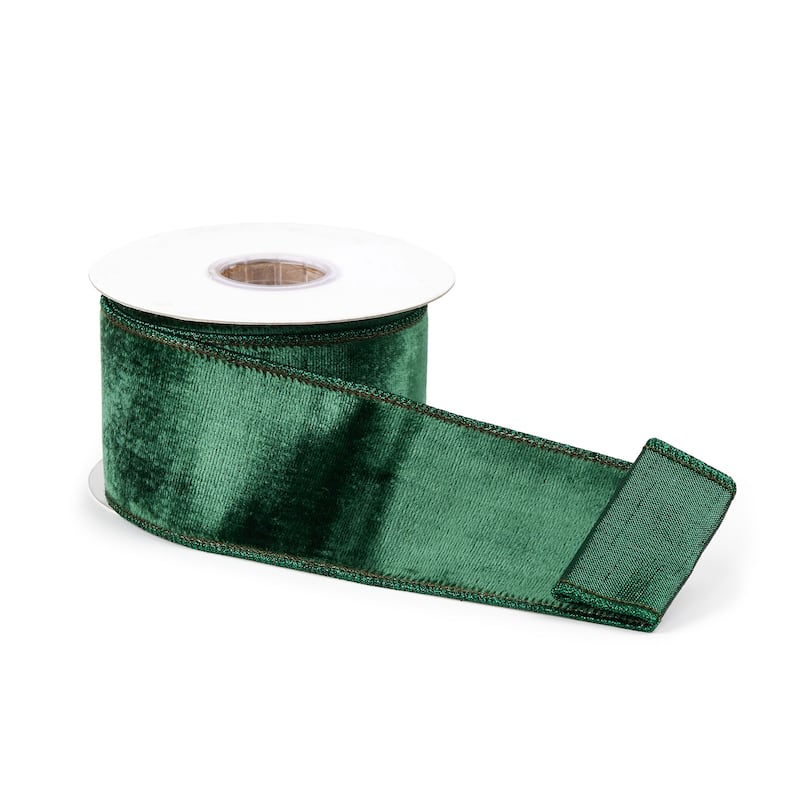 Deep Green Viscose Wired Ribbon (Set of 2)