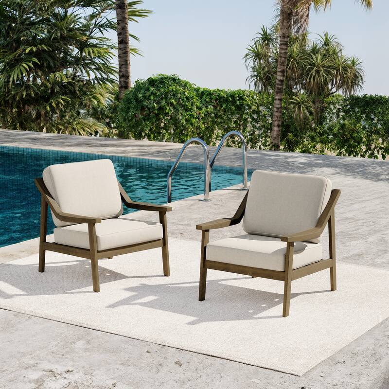 Outdoor Patio Club Chair Arm Lounge Cushion Chair (Set of 2)