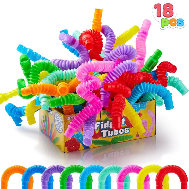 18 Pack Small Pop Tubes Toys, 9 Colors - Multicolor