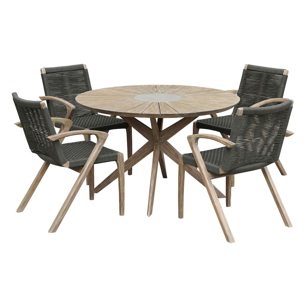 Outdoor Dining Set 5 Piece Eucalyptus Concrete Patio Table Chairs