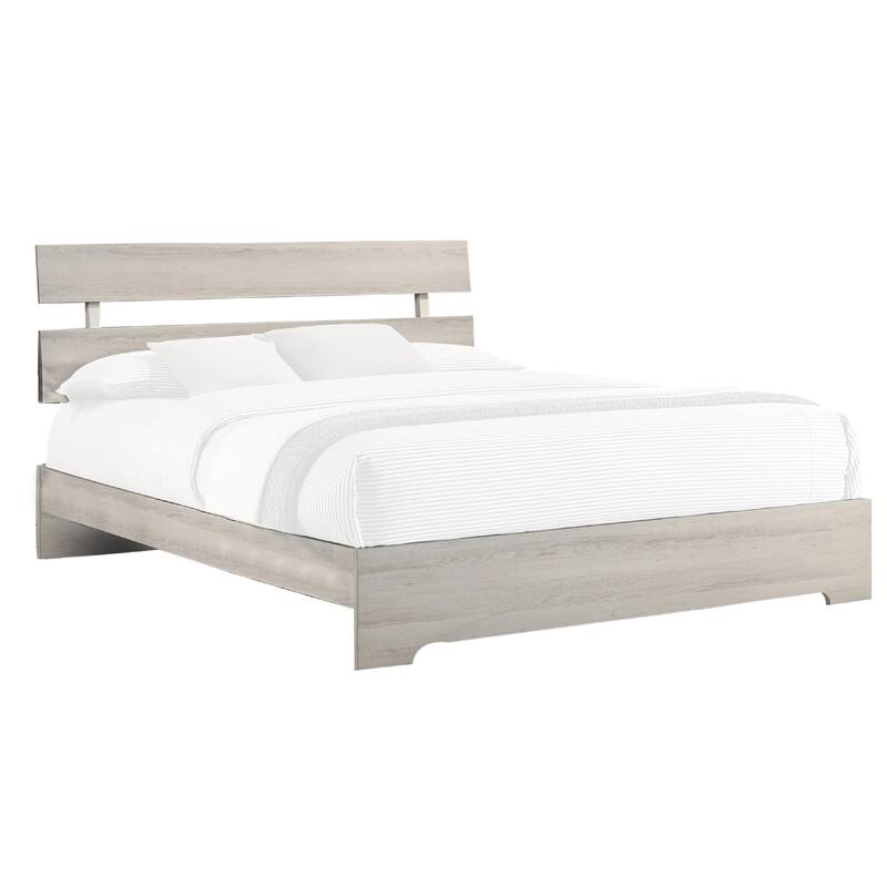 Cuzzy King Platform Bed with Panel Headboard, Low Profile White Wood