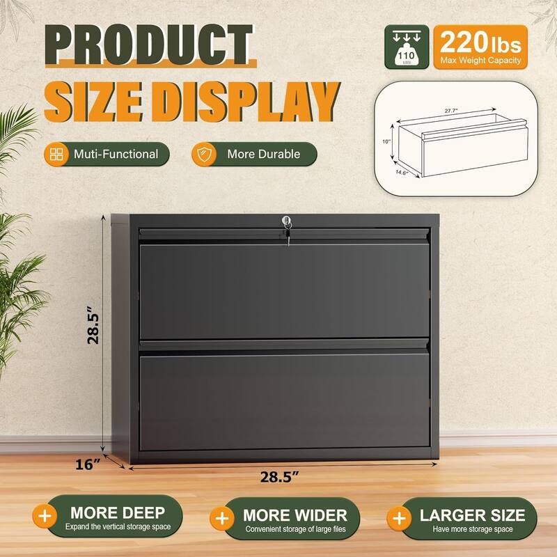 2 Drawer Lateral File Cabinet, Lockable Office Filling Cabinet