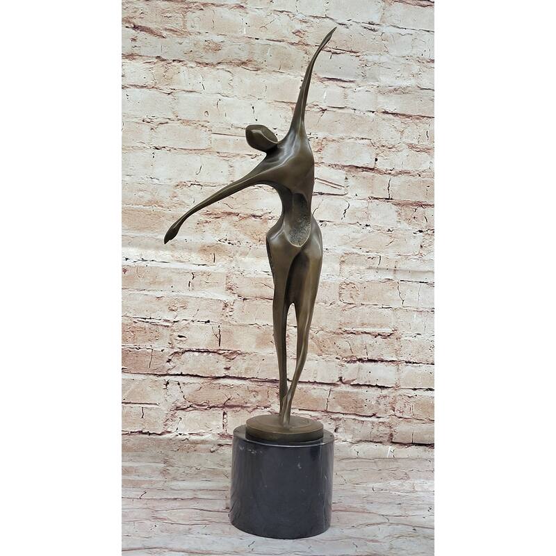 Midcentury Modern Abstract Art Human Dancer Figure Bronze Sculpture On Marble Base