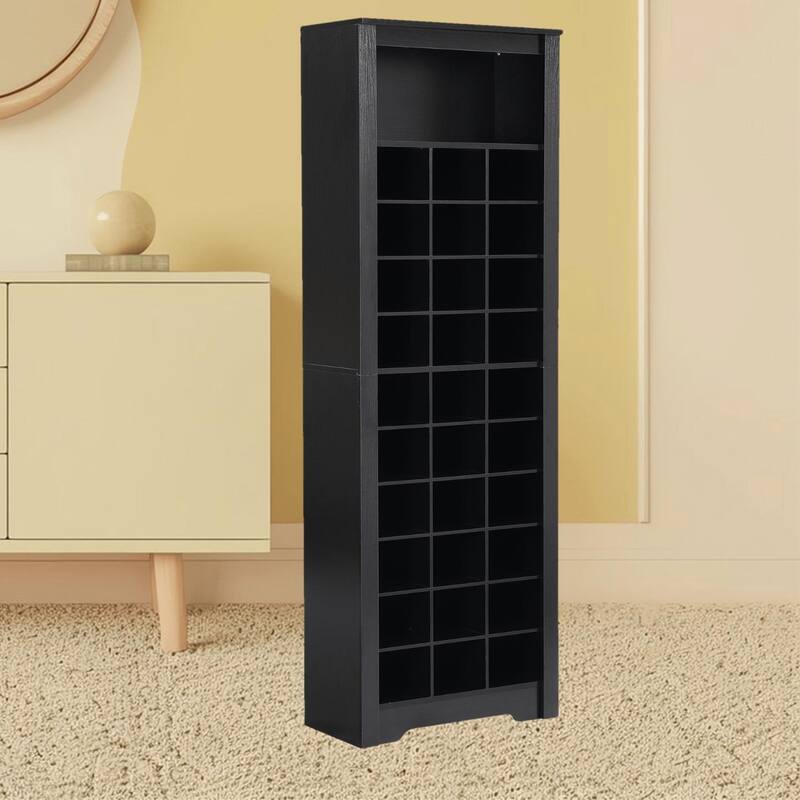 Contemporary 30-Shoe Cabinet with 30 Compartments, Durable Particle Board Construction for Hallway, Bedroom and Entryway - Black