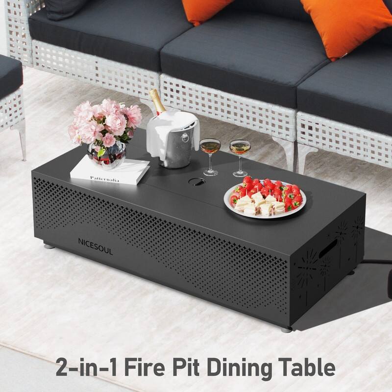 FINCATI Propane Fire Pit Coffee Table, Rectangle Natural Gas Outdoor Fire Pit Modern Gas Firepit, 42'' Fire Pit Table