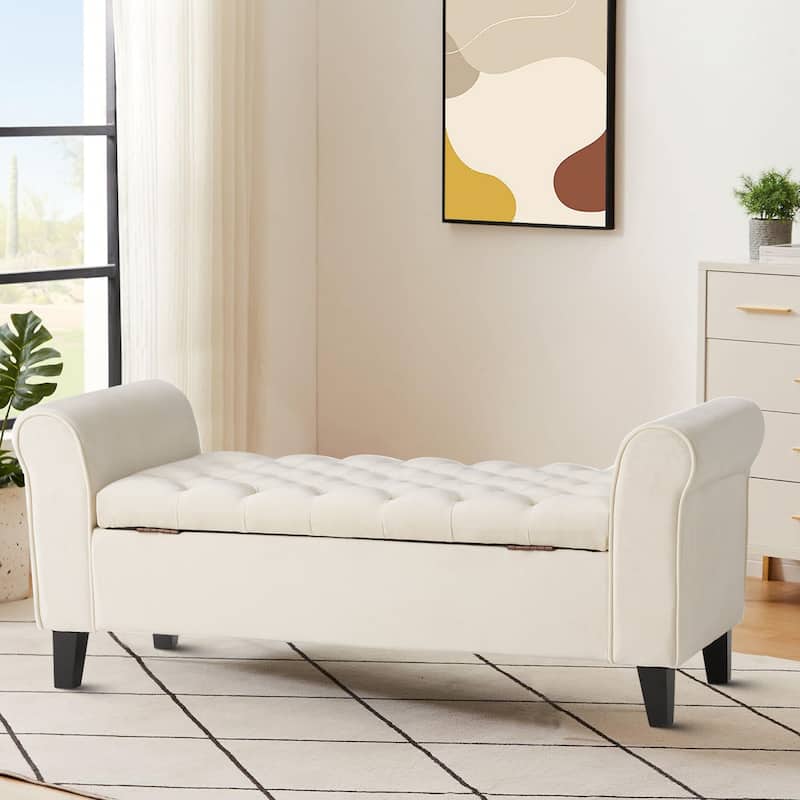 Modern Stylish Upholstered Storage Bench with Flip Top