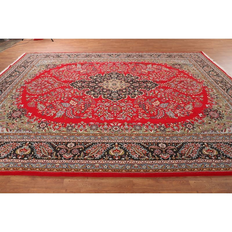 Medallion / Floral Red Kashan Turkish Area Rug Machine Made Carpet - 9'9" x 12'11"