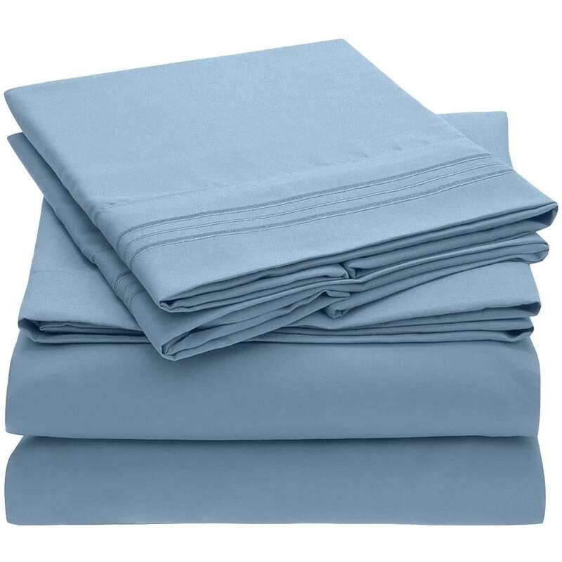 4 PC Denim Blue Sheet Set 2000 Embroidery Soft Cozy 12" Deep Pocket - Cal King