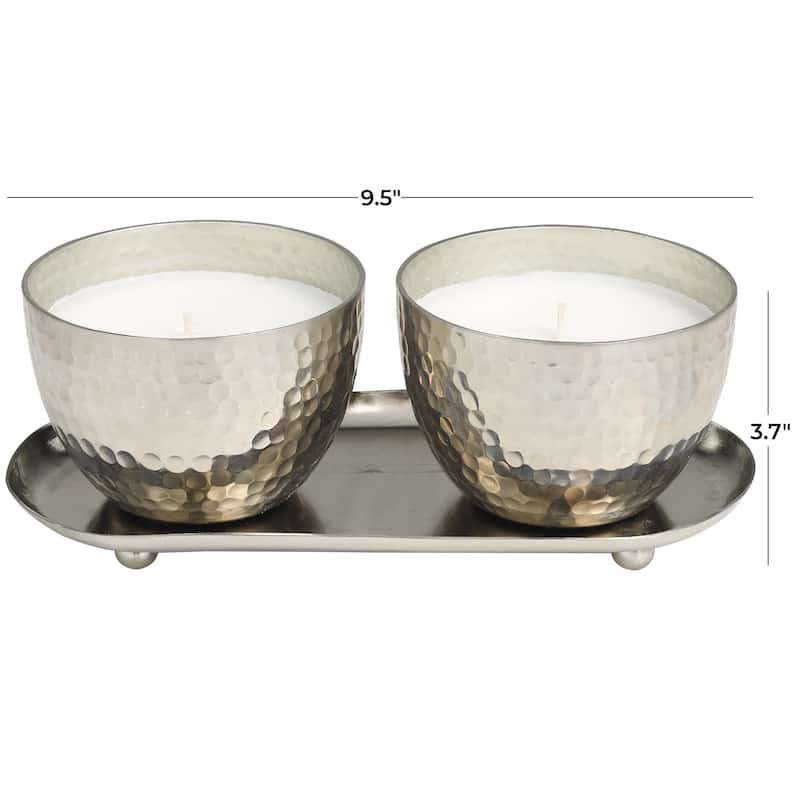 Metal Scented Hammered 10 oz 1 Wick Decorative Candle with White Wax - Set of 2 Gold, Silver, Copper - Roche River Decor