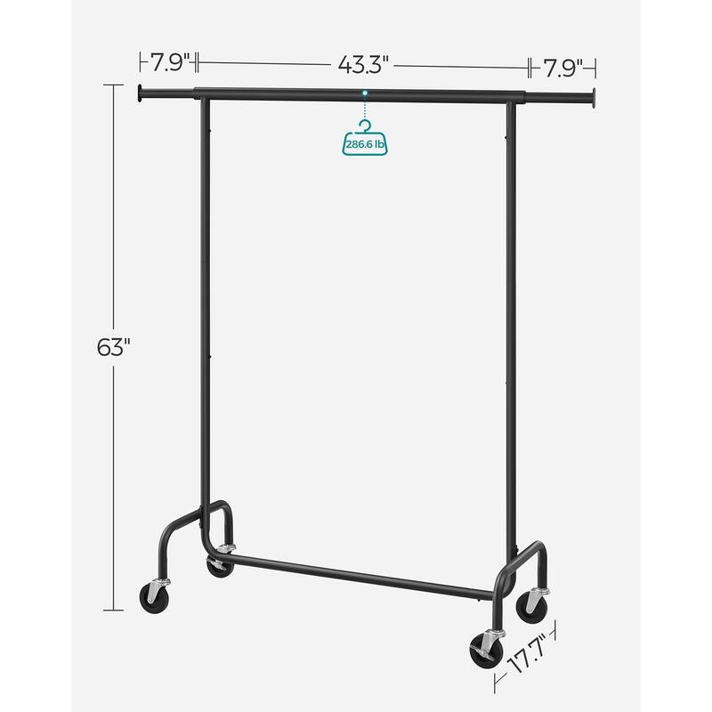 Rolling Clothes Rack with Sturdy Steel Tubes and Extra Load Capacity 2 Lockable Casters - 43.3" x 17.7" x 63"