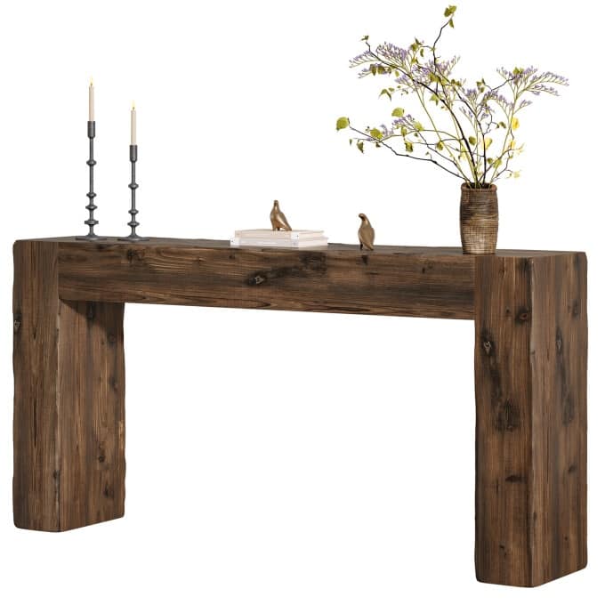 63-inch Solid Wood Console Table, Farmhouse Long Entryway Table
