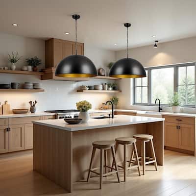 Retro Scandinavian Black Oversized Metal Dome Pendant Light