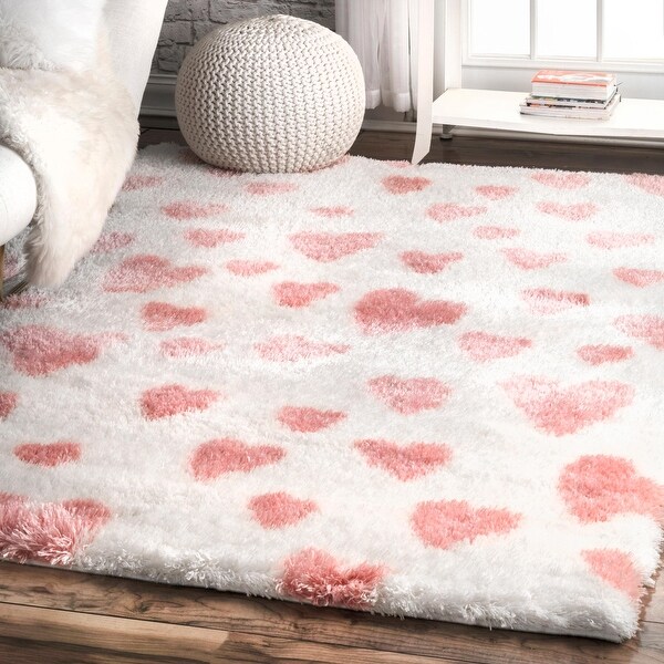 nuLOOM Pink Soft and Plush Modern Valentine Heart Shaped Shag Rug. Opens flyout.
