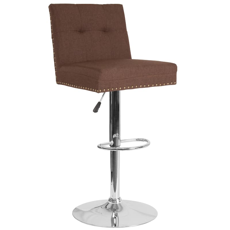 Adjustable Height Tufted Back Barstool w/Accent Nail Trim in Gray LeatherSoft - 17.5"W x 20"D x 38" - 46.5"H - Brown Fabric
