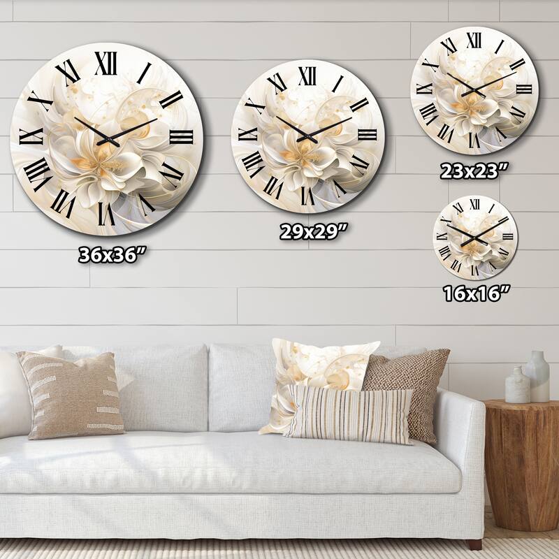Designart "Dreamy White Digital Spring Flowers II" Fractals Oversized Wall Clock