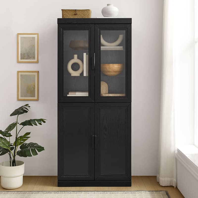 Crosley Essen Pantry Storage Cabinet With Glass Door Hutch