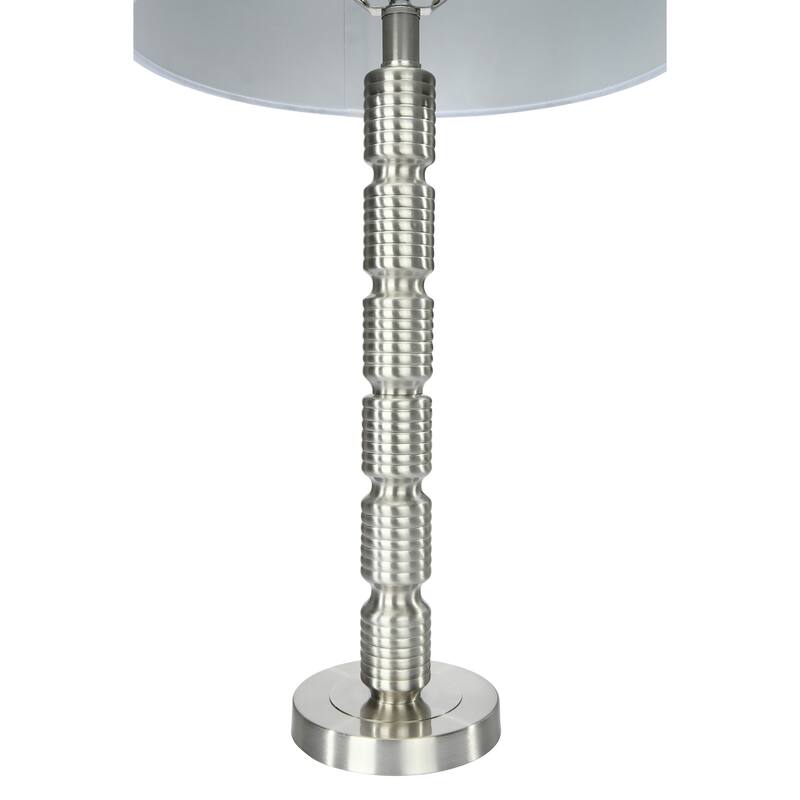 Faceted Stacked Metal Table Lamp with Linen Shade