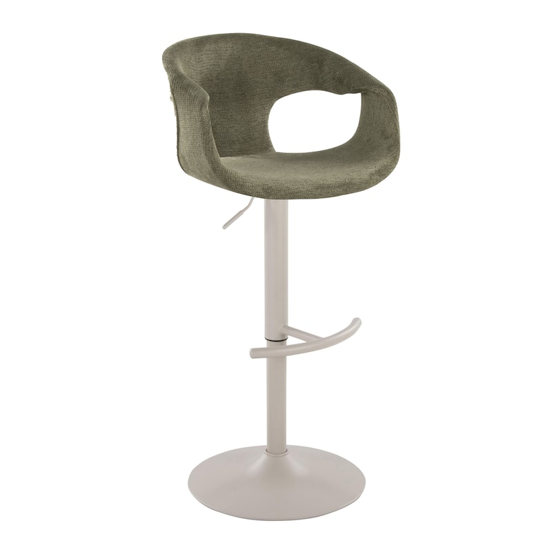 Porch & Den Saurya Adjustable Bar Stool with Rounded T Footrest (Set of 2) - Green Fabric/Pearl Grey Metal