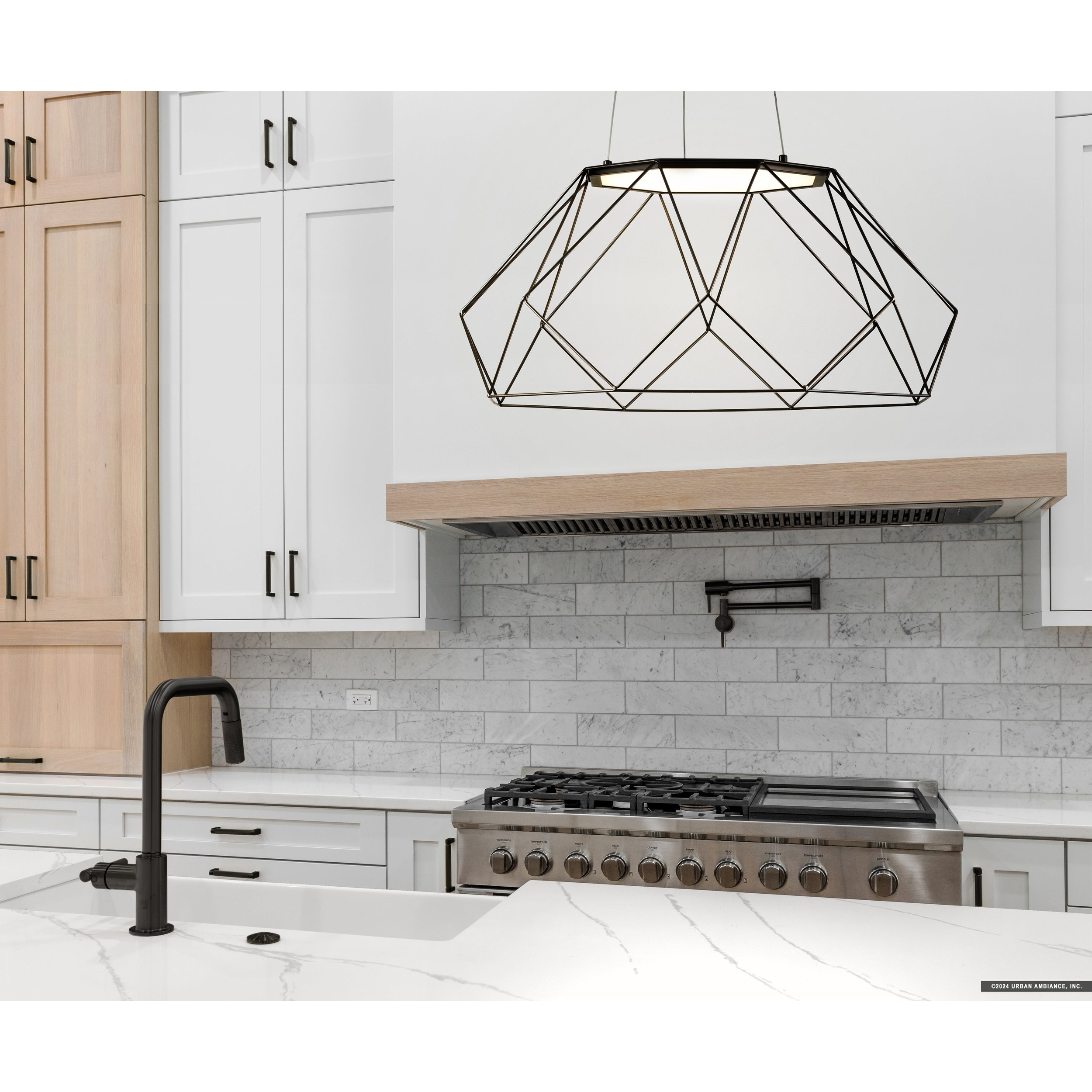 Luxury Minimalist Pendant, 12.313H x 27.125W, with Modern Style, Matte Black, UHP4582 by Urban Ambiance - 12-5/16''H x 27-1/8