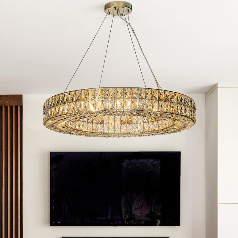 12-Light Modern And Contemporary Lighting Crystal Ring Chandelier For Dining Room And Living Room