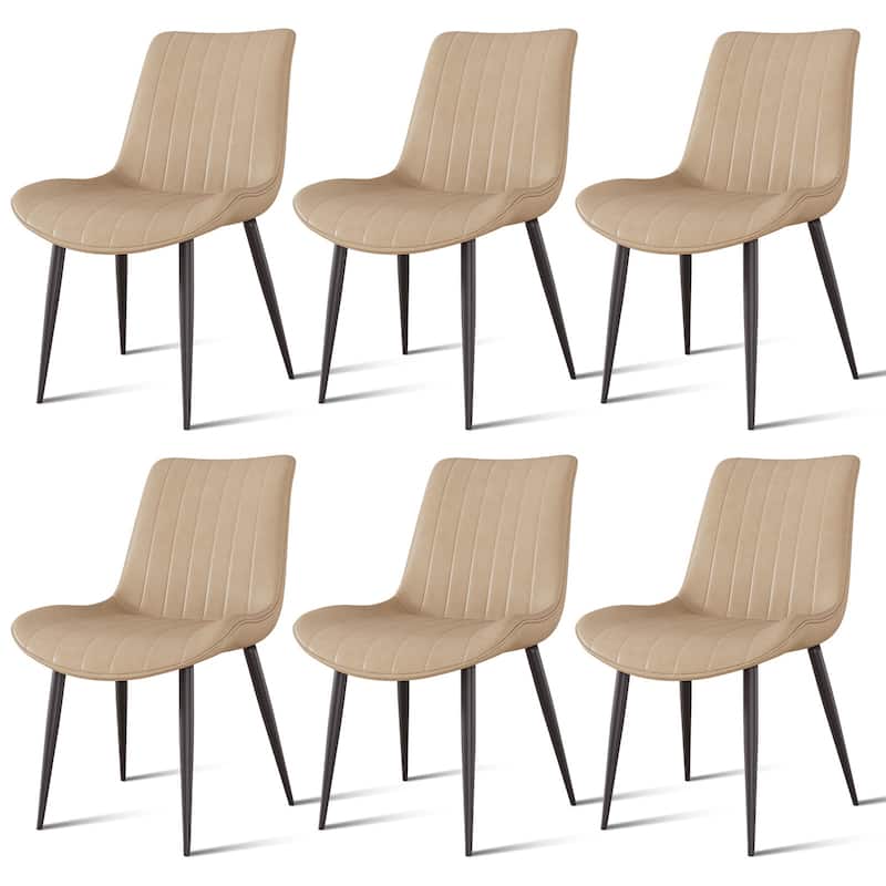 PU Leather Dining Chair with Metal Legs, Wave Pattern Upholstered Armless Chair Set of 4 for Kitchen, Restaurant, Living
