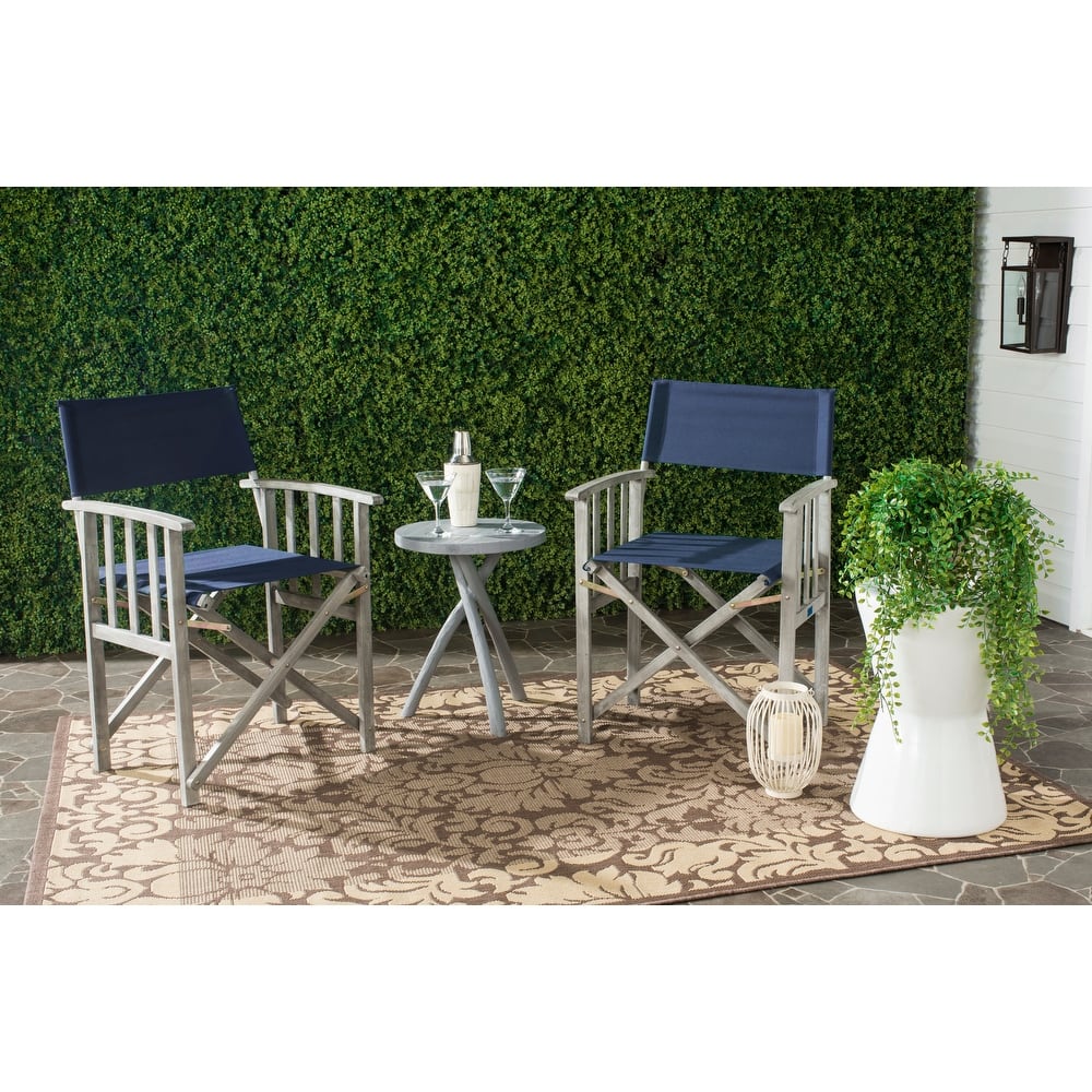 SAFAVIEH Outdoor Vaira Acacia Wood Director Chair (Set of 2) - 22W x 34D x 21H