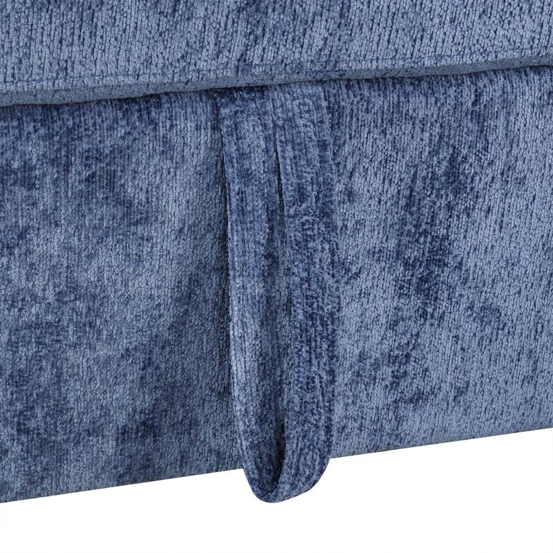 120.5" Chenille L-Shaped Convertible Sofa Bed with Pull-Out Bed, Storage Ottoman & Cup Holders