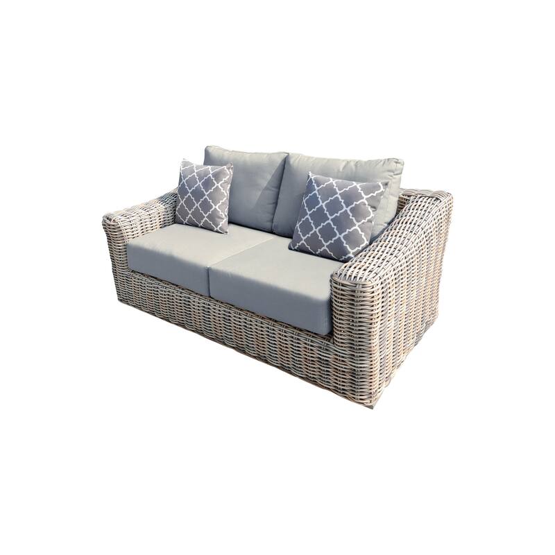 Teva Patio Furniture Hawaii Three-Tone Wicker Gray/Off White/Beige Love Seat with Cushion