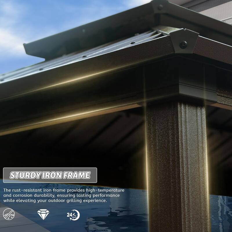 6x10FT Hardtop Outdoor BBQ Gazebo with Galvanized Steel Roof, Storage Cabinets & Ceiling Hooks for Backyard Grilling