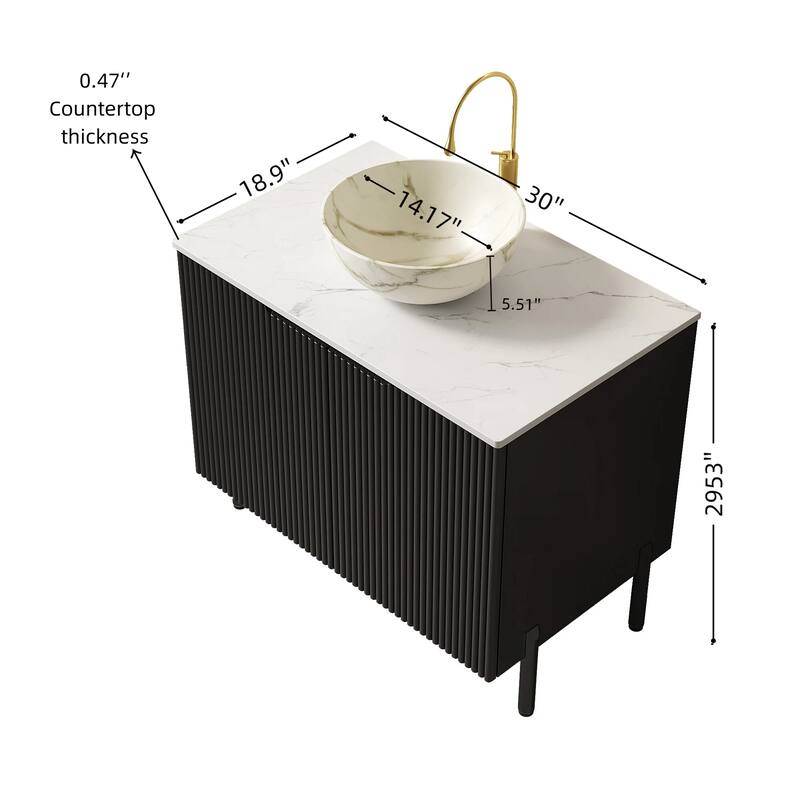 30" Freestanding Bathroom Vanity with Vessel Round Basin