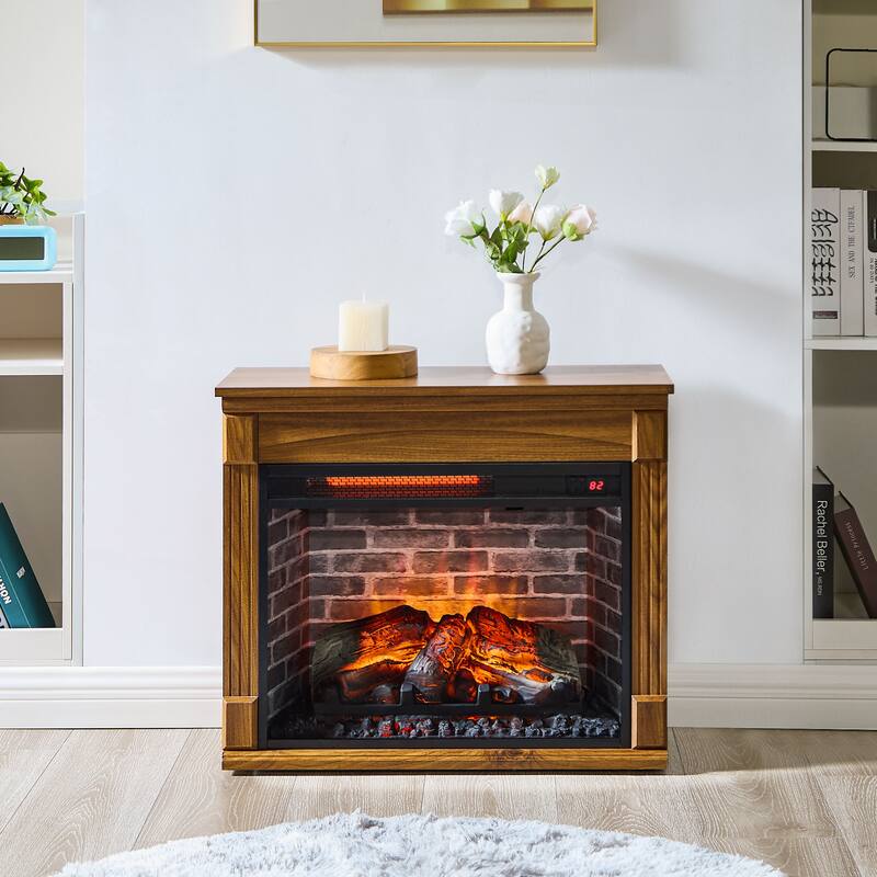 Dark Oak 28" Fireplace TV Stand with Wheels & Temperature Settings