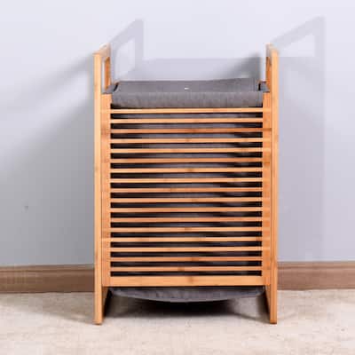 Bathroom Laundry Basket Bamboo Storage Basket with 2 Bamboo Handles - Natural