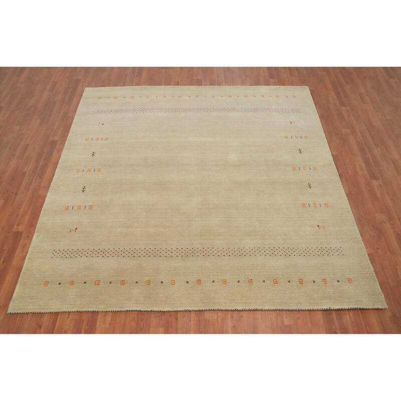 Hand Knotted Oriental 100% Wool Carpet Tribal Animal Pictorial Beige & Ivories Gabbeh Area Rug - 8' 0'' X 7' 10''