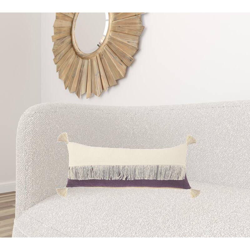 HomeRoots 14" X 36" Purple And Off-White 100% Cotton Zippered Pillow