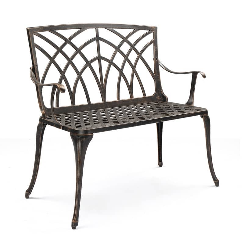 38in Outdoor Orchid Pattern Backrest Aluminum Ottoman - Bronze