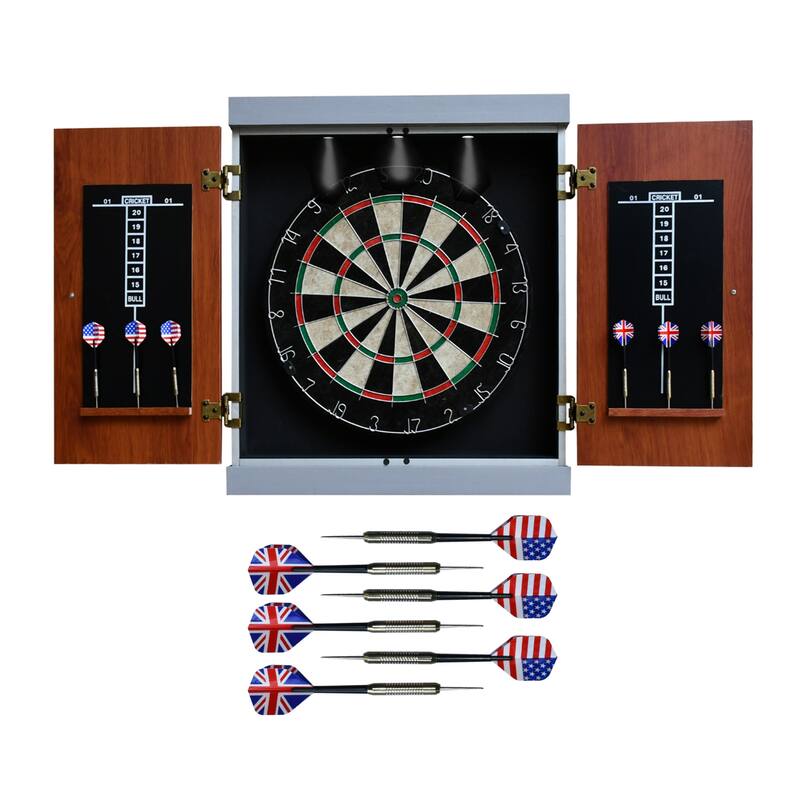 Hathaway Geneva Dartboard and Cabinet Set - Brown