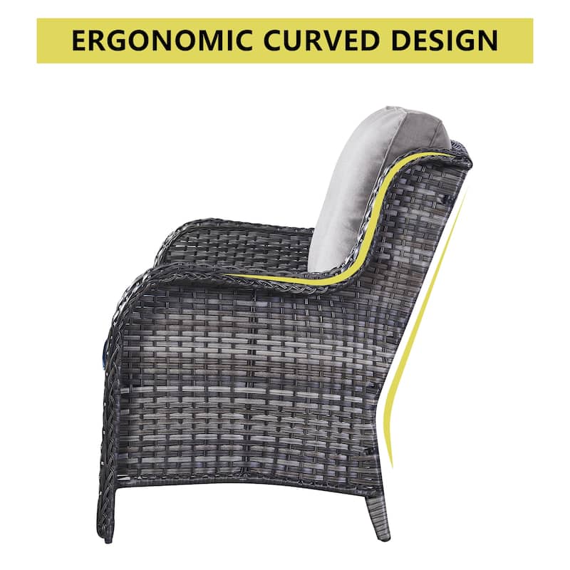 Outdoor Wicker High Back Club Chair with Cushions (Set of 2)