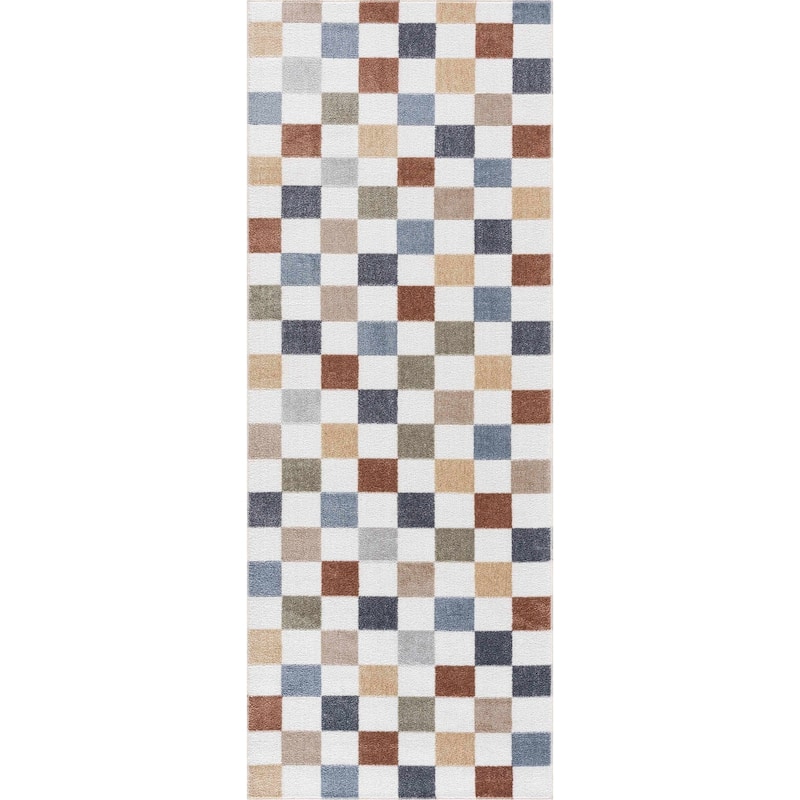 Hauteloom Alia Living Room, Bedroom Machine Washable Area Rug - Farmhouse - Off White, Blue, Tan - 2' x 3'